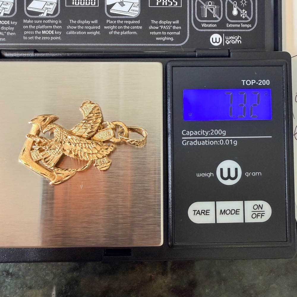 Vintage 14K Yellow Gold Eagle Anchor Pendant Nautical Navy Charm 7.32g Vtg 1986 - Picture 10 of 11